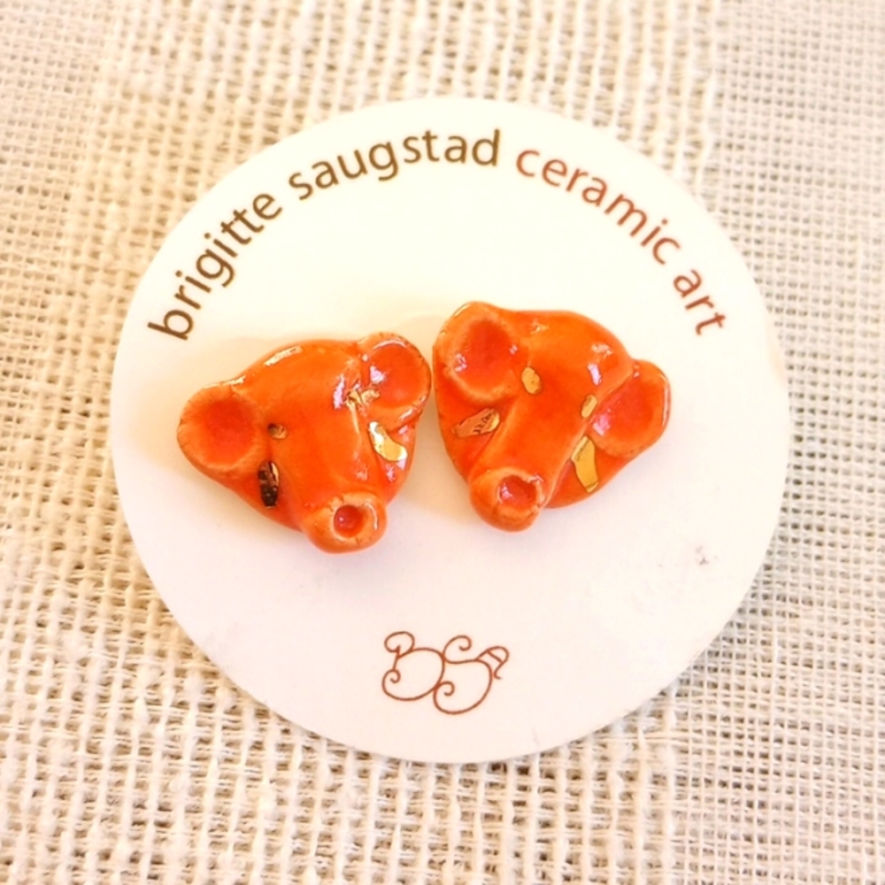 Reduced!🧡 NWT Brigitte Saugstad Ceramic Elephant Stud Earrings Color: Orange